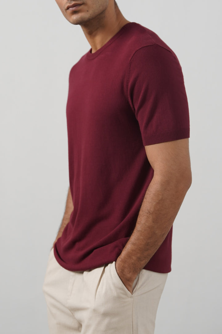 MAROON VISCOSE KNIT TEE