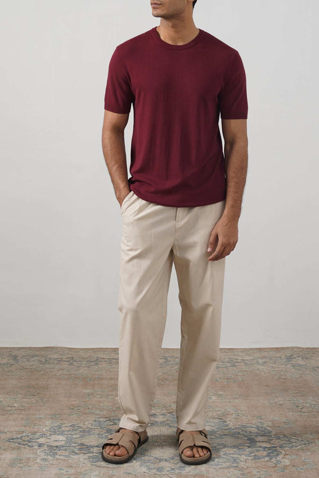 MAROON VISCOSE KNIT TEE