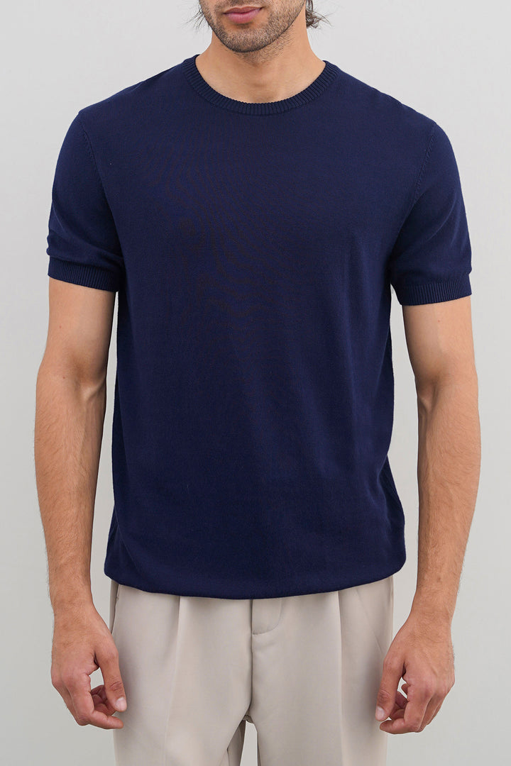 NAVY VISCOSE KNIT TEE