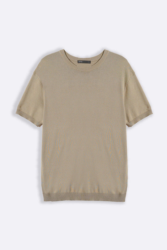 SAND VISCOSE KNIT TEE
