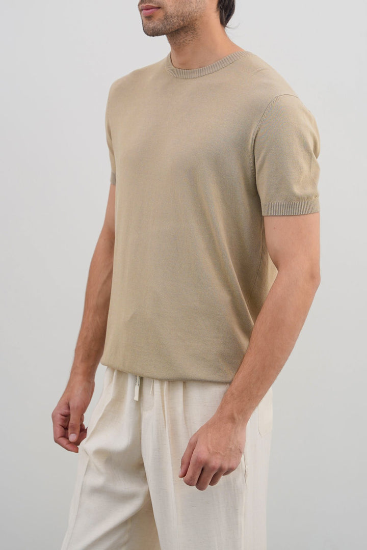 SAND VISCOSE KNIT TEE