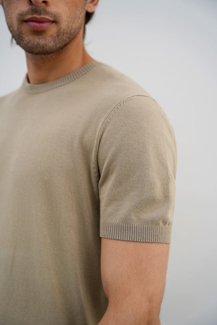 SAND VISCOSE KNIT TEE