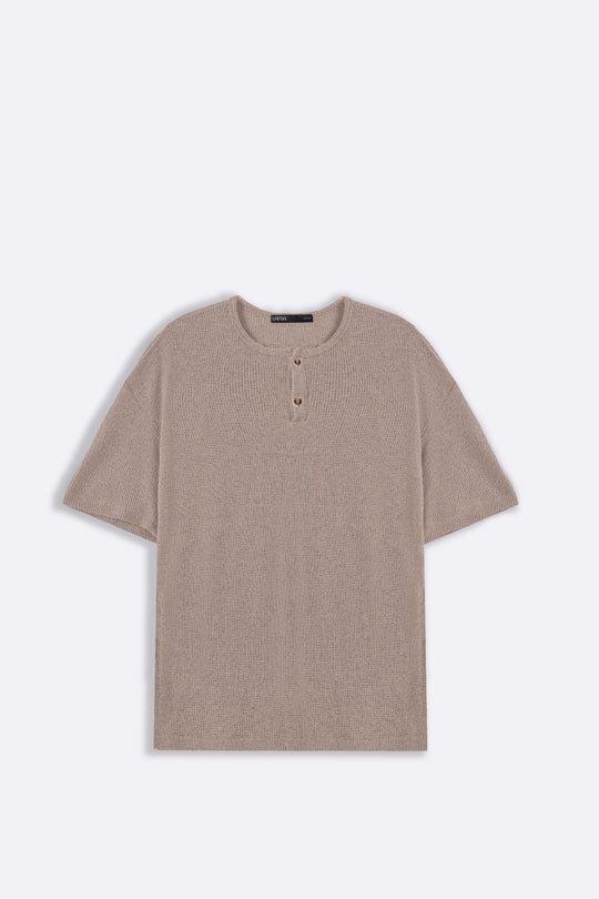 BEIGE JACQUARD HENLEY