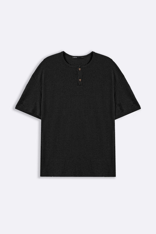 BLACK JACQUARD HENLEY