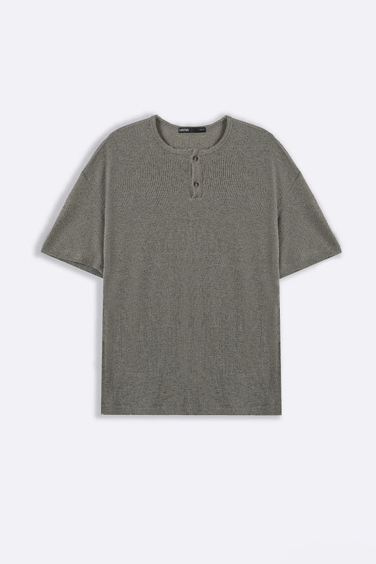GREY JACQUARD HENLEY