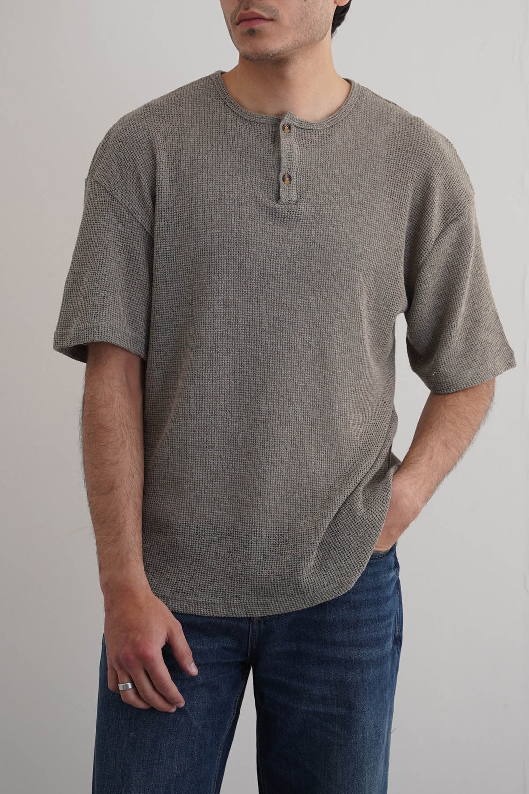 GREY JACQUARD HENLEY
