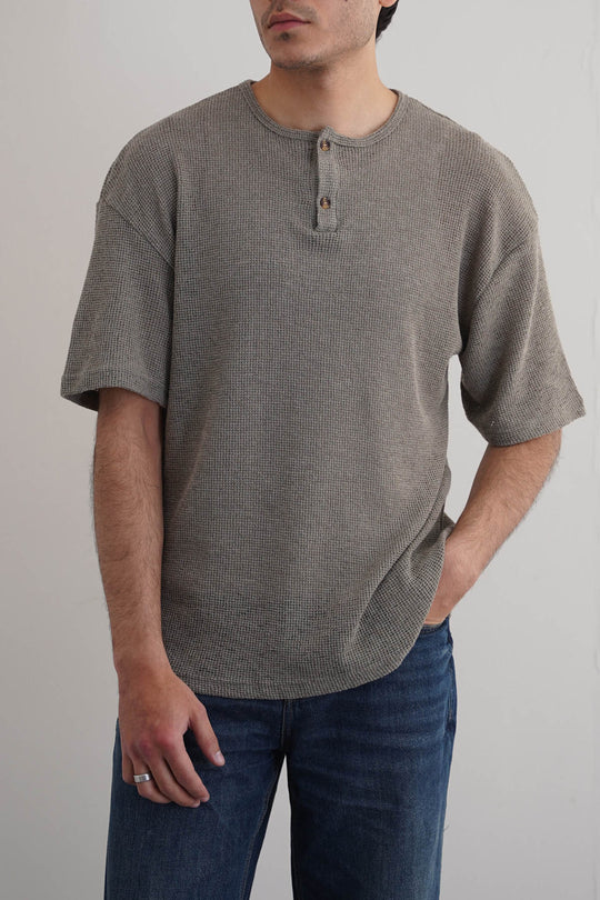 GREY JACQUARD HENLEY