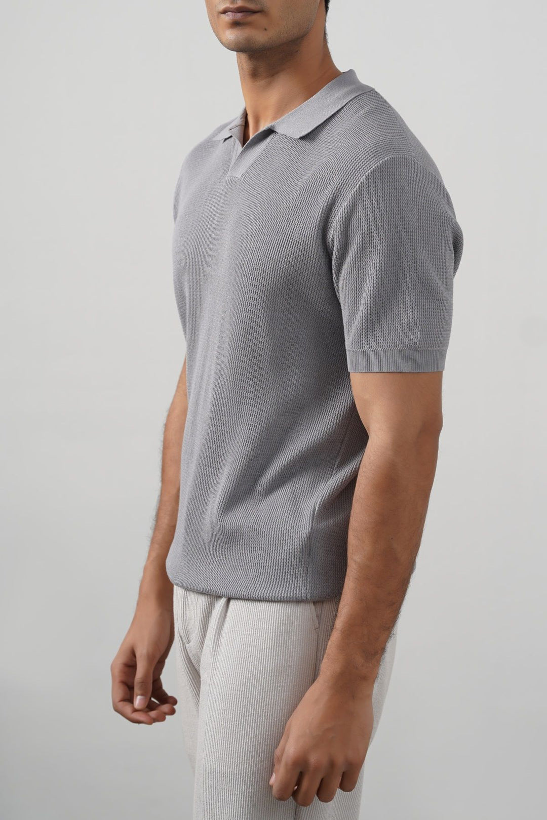 GREY REFINED KNIT POLO