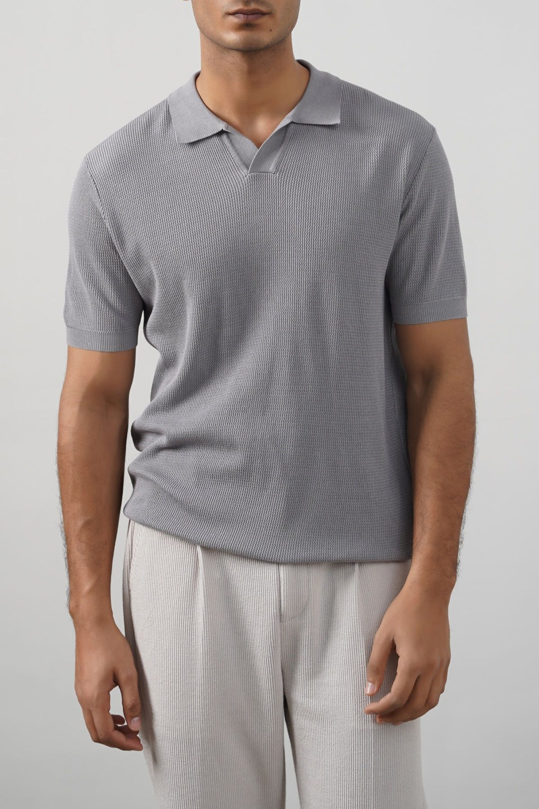 GREY REFINED KNIT POLO