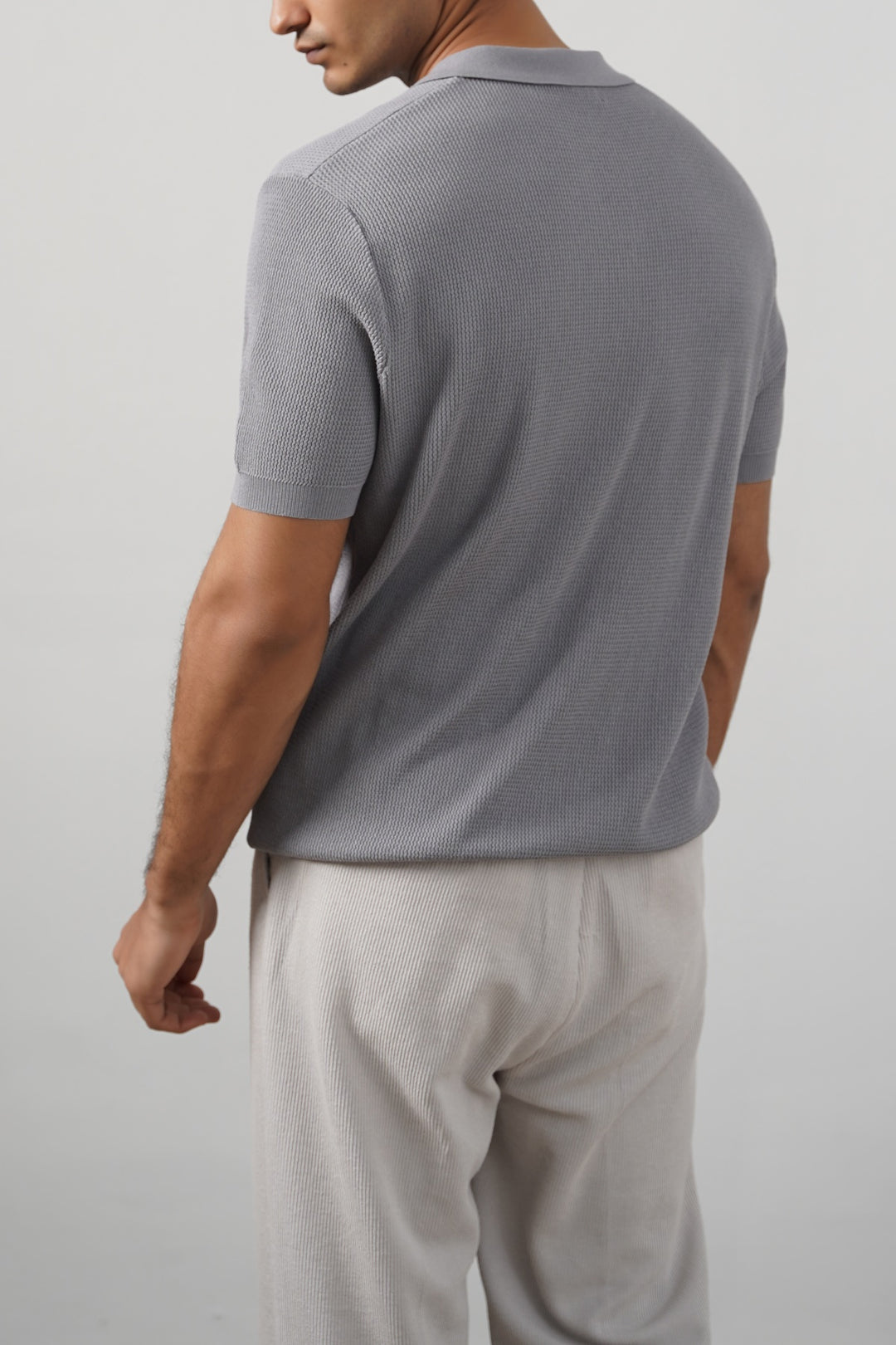 GREY REFINED KNIT POLO