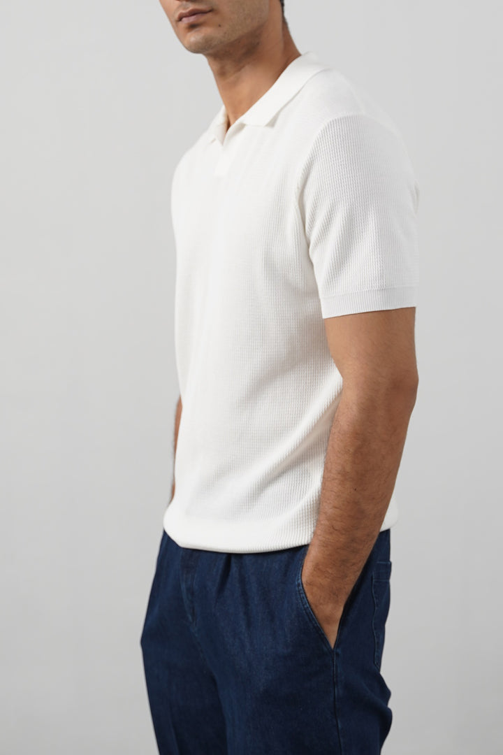 WHITE REFINED KNIT POLO