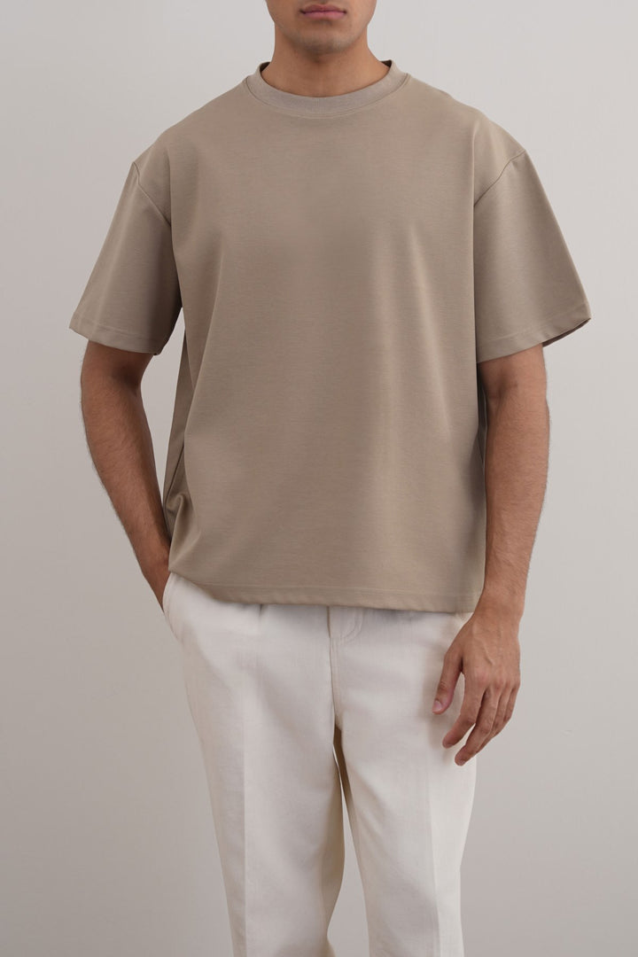 KHAKI TEXTURED KNITTED CREW