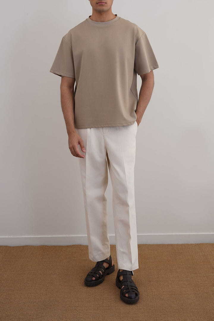 KHAKI TEXTURED KNITTED CREW