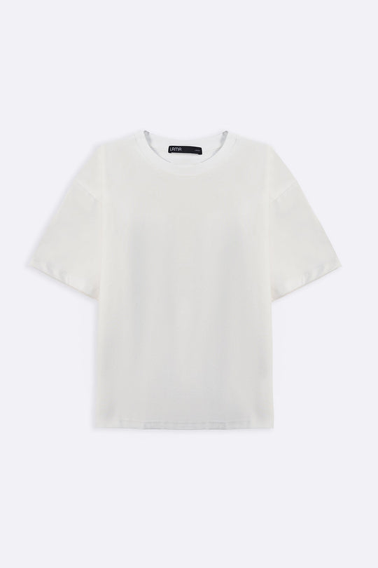 WHITE TEXTURED KNITTED CREW