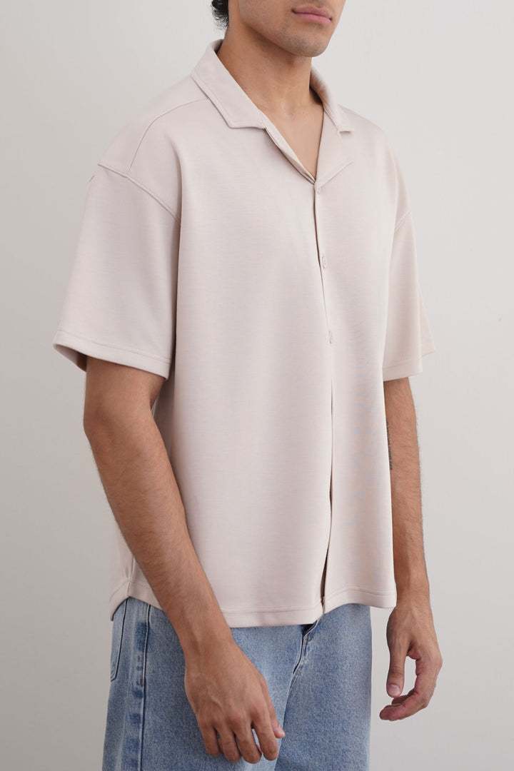 BEIGE KNITTED RESORT SHIRT