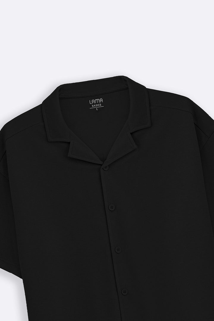 BLACK KNITTED RESORT SHIRT