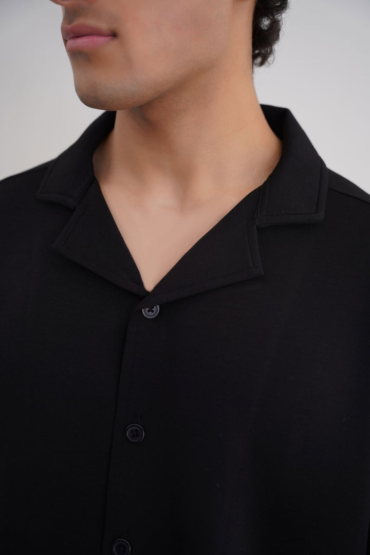 BLACK KNITTED RESORT SHIRT