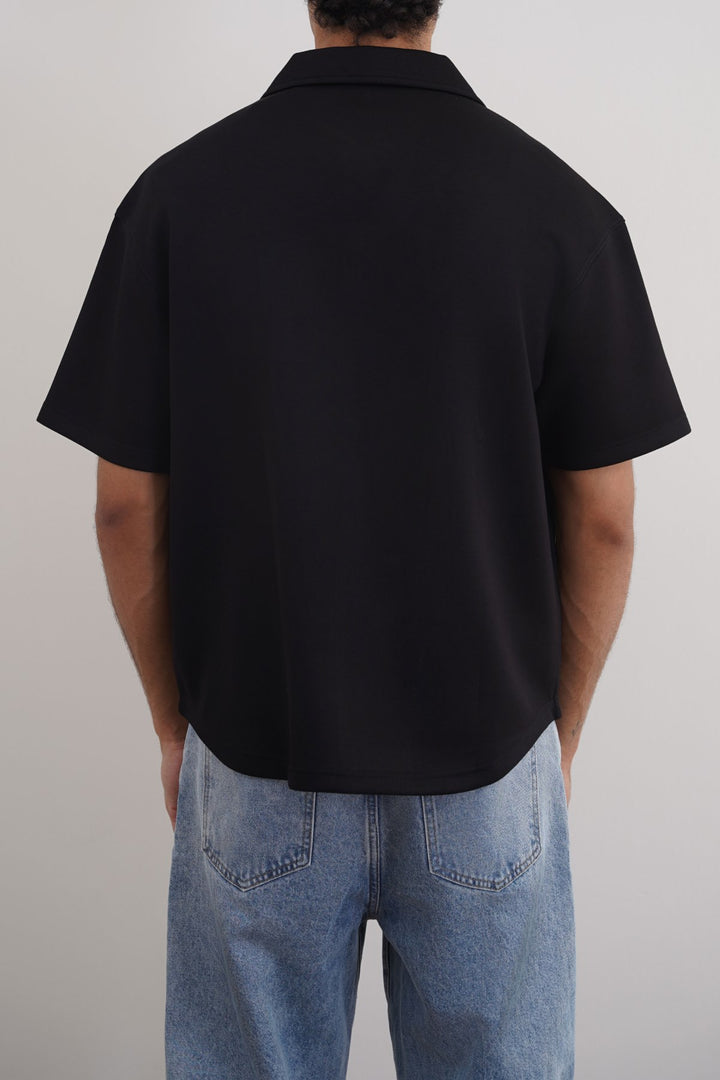 BLACK KNITTED RESORT SHIRT