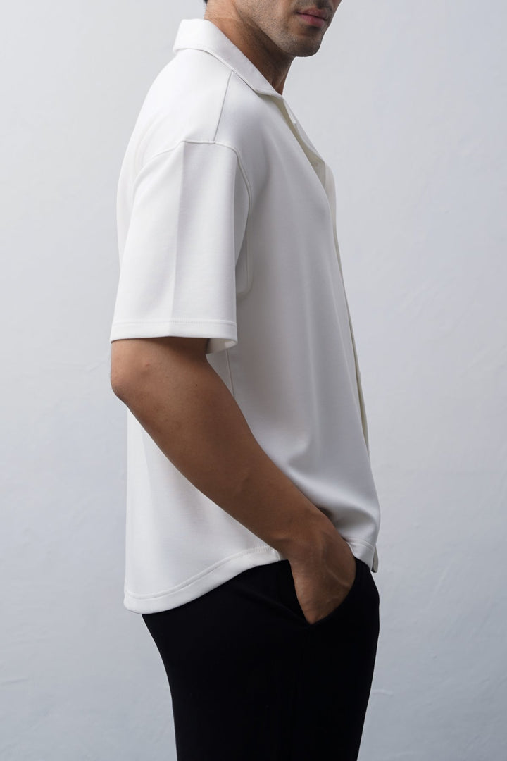 WHITE KNITTED RESORT SHIRT