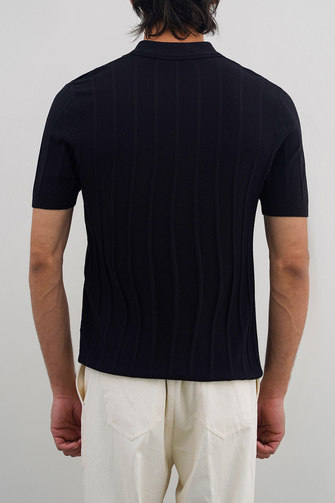 BLACK VISCOSE KNIT POLO