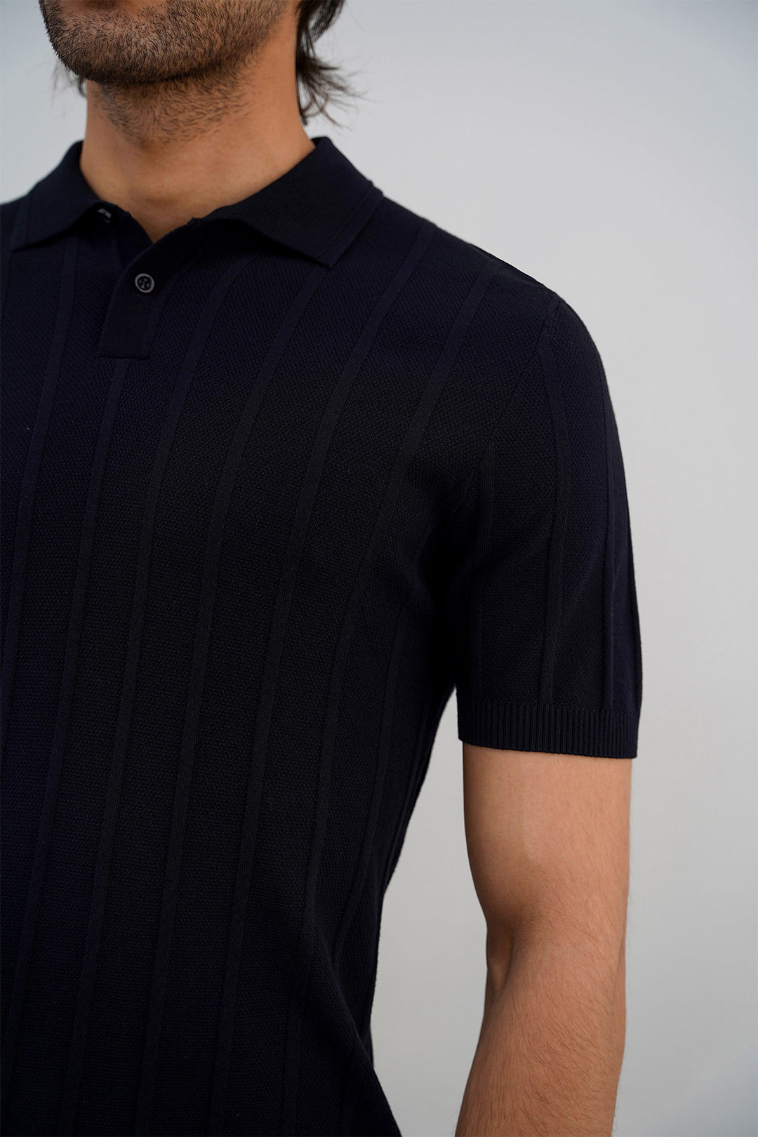 BLACK VISCOSE KNIT POLO