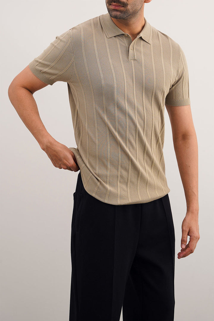 SAND VISCOSE KNIT POLO