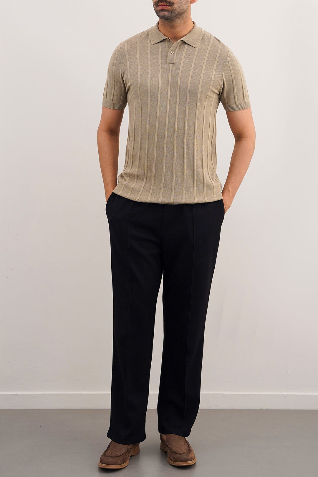 SAND VISCOSE KNIT POLO