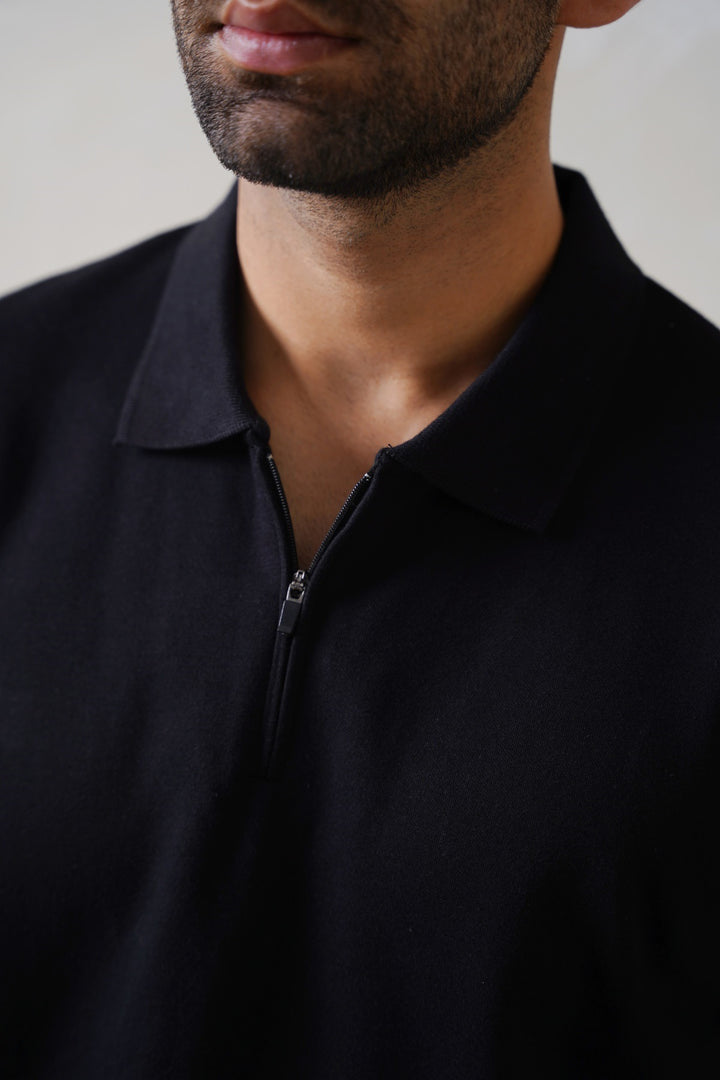 BLACK QUARTER ZIP POLO