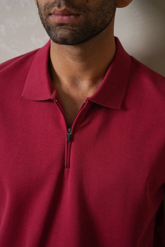 MAROON QUARTER ZIP POLO