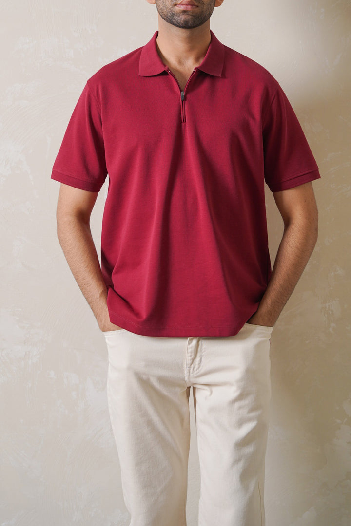 MAROON QUARTER ZIP POLO