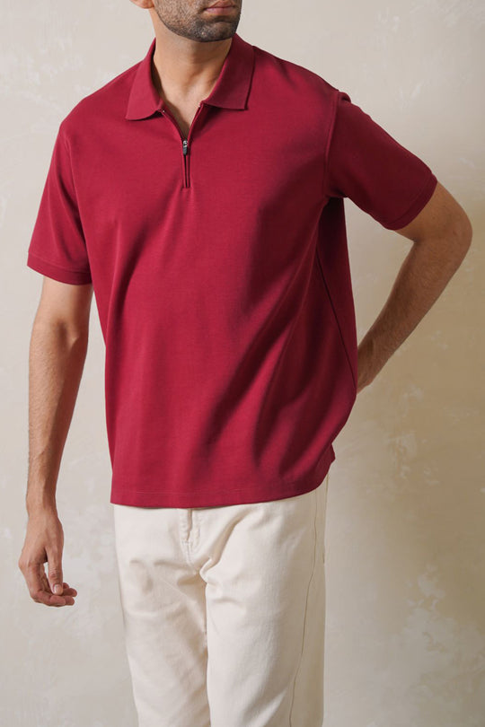 MAROON QUARTER ZIP POLO