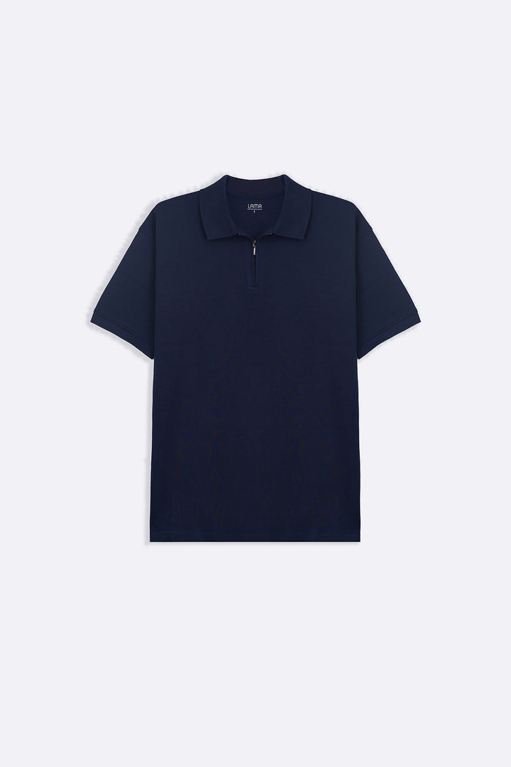 MID BLUE QUARTER ZIP POLO