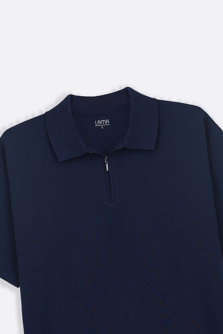 MID BLUE QUARTER ZIP POLO