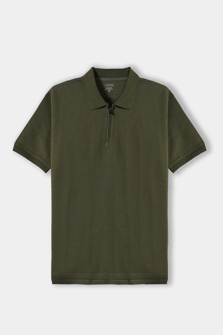 OLIVE QUARTER ZIP POLO