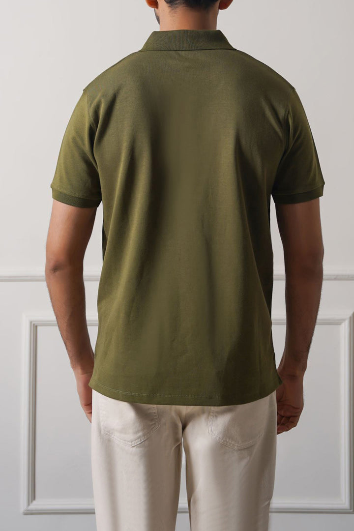 OLIVE QUARTER ZIP POLO