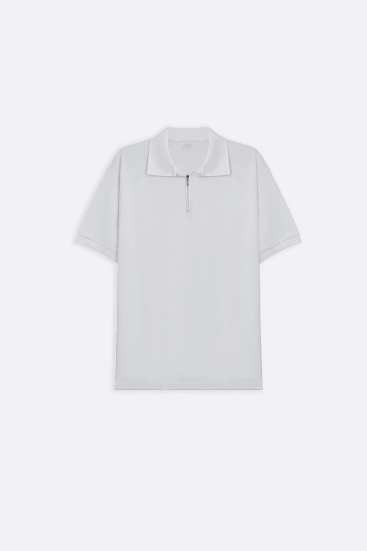 WHITE QUARTER ZIP POLO