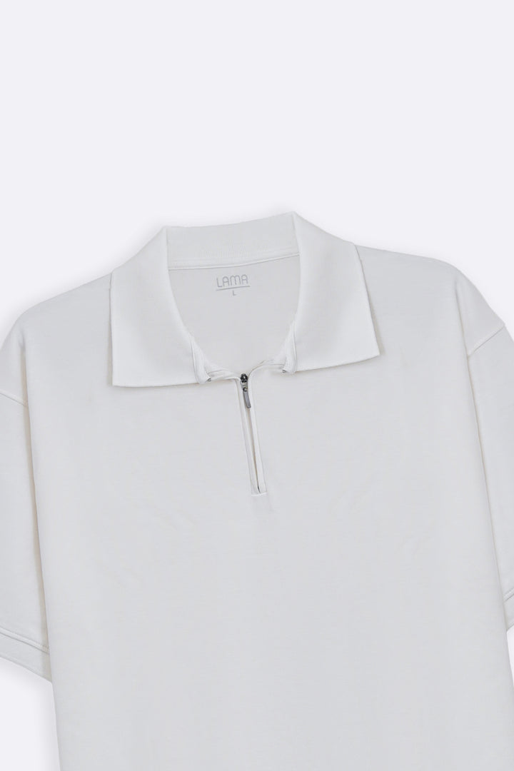 WHITE QUARTER ZIP POLO