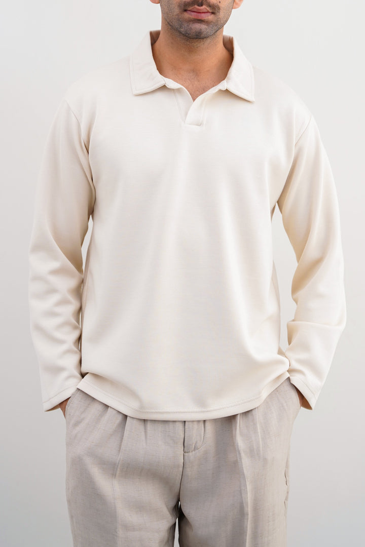 IVORY POLO SHIRT WITH JOHNY COLLAR