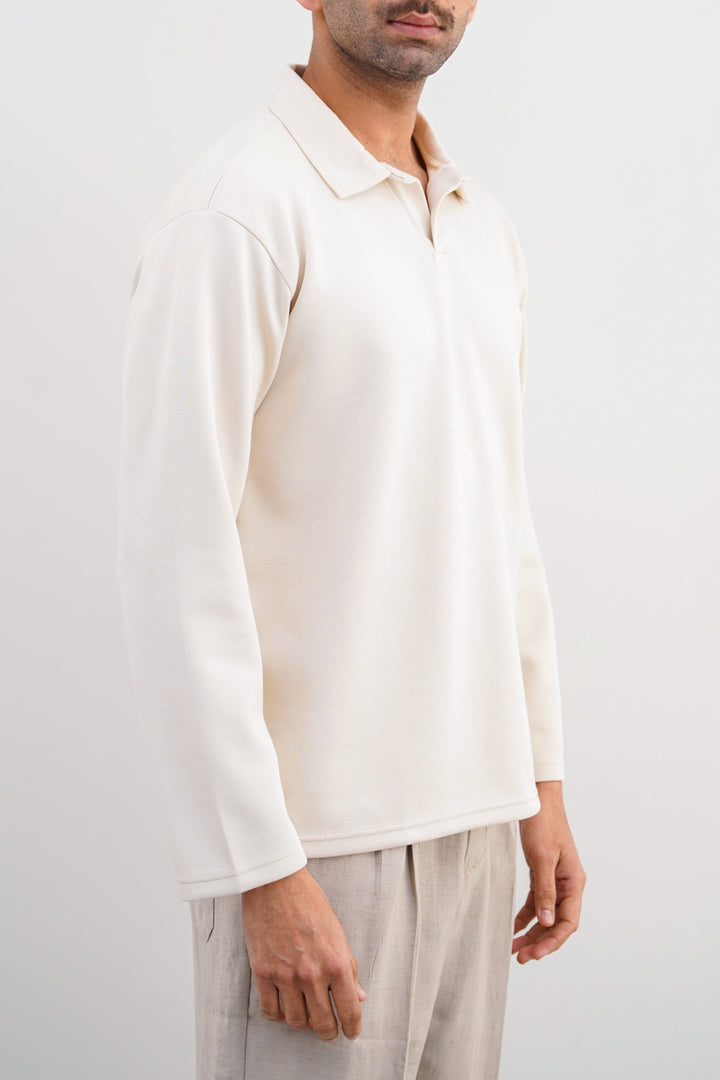 IVORY POLO SHIRT WITH JOHNY COLLAR