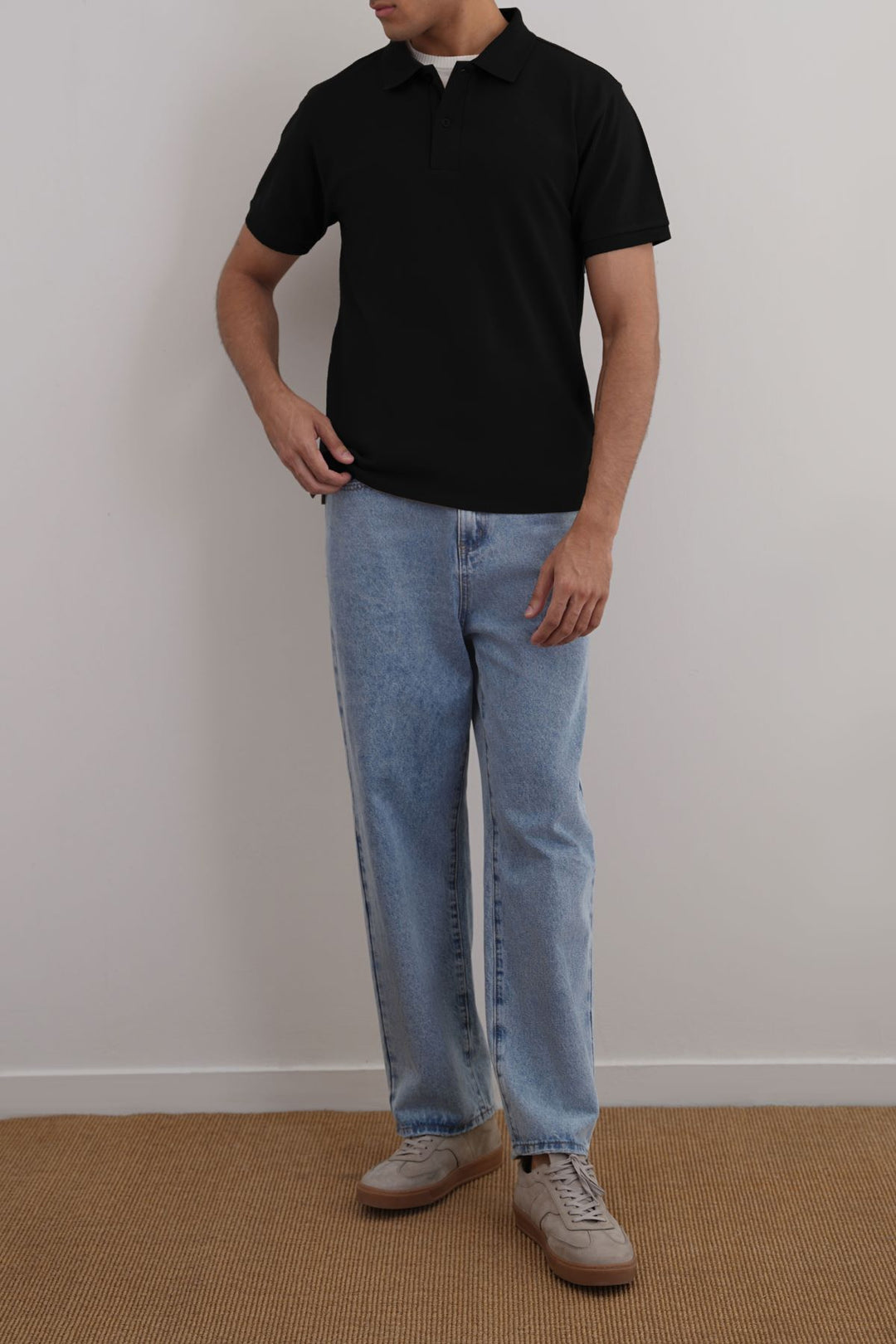BLACK COTTON POLO SHIRT