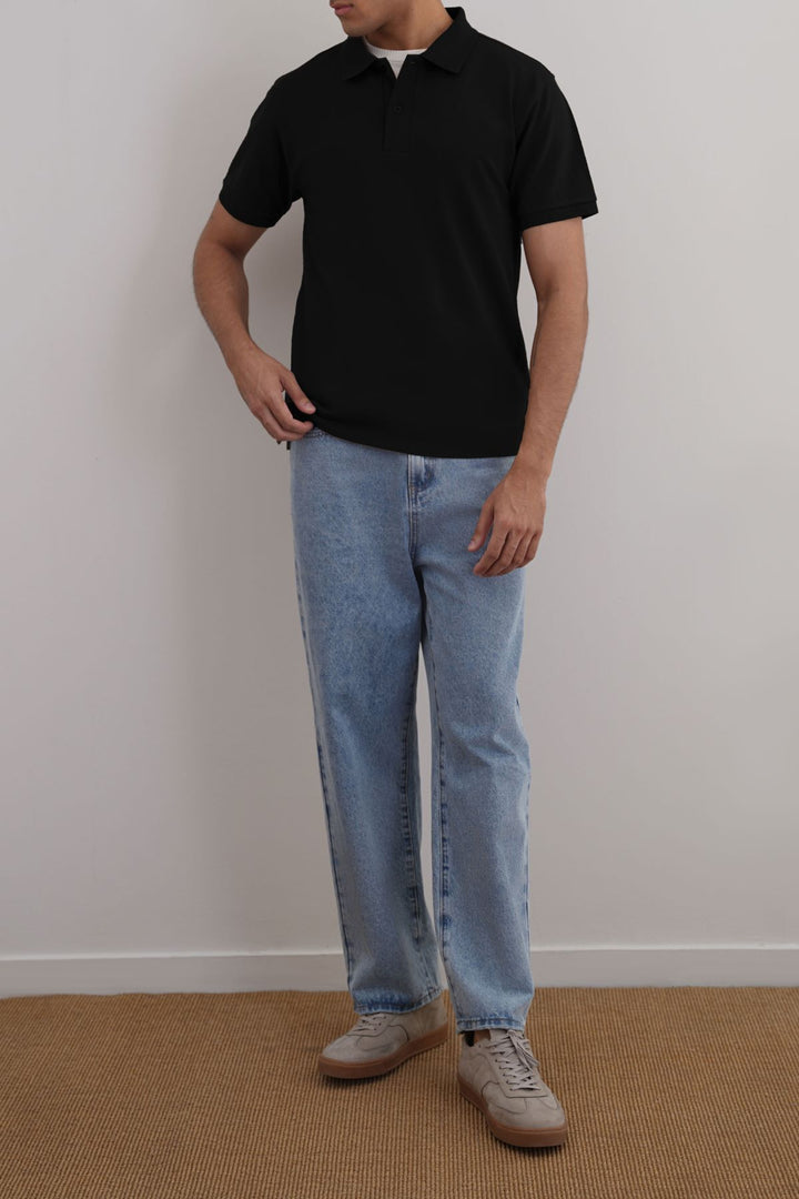 BLACK COTTON POLO SHIRT