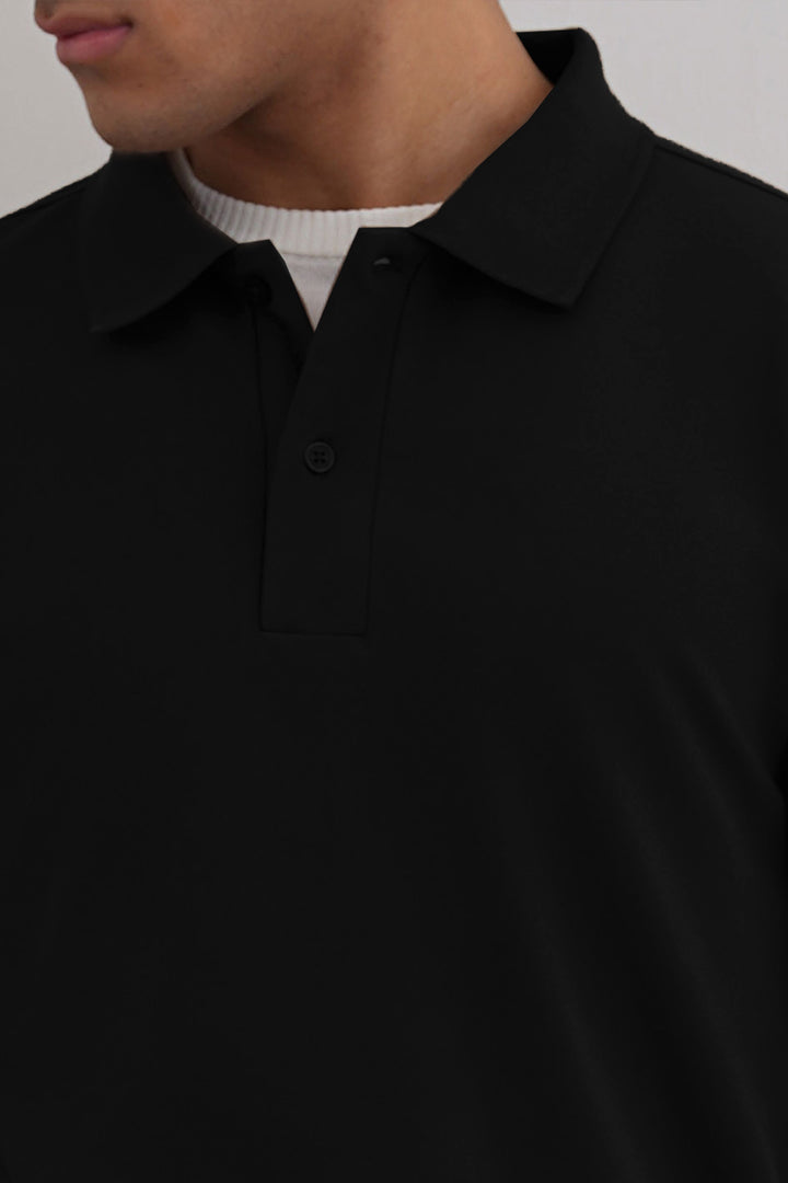BLACK COTTON POLO SHIRT