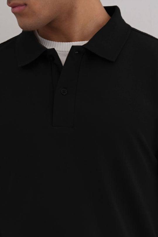 BLACK COTTON POLO SHIRT