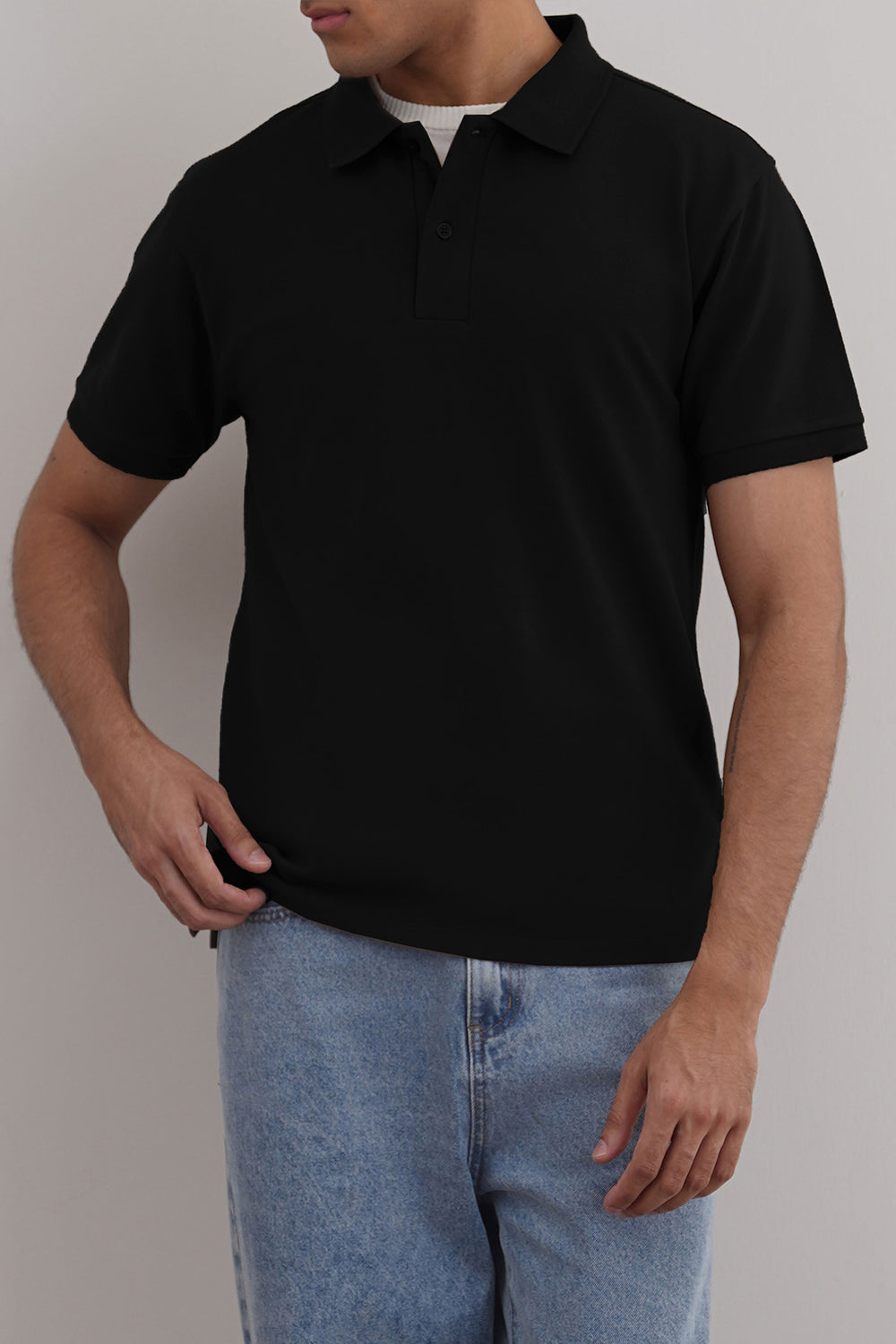 BLACK COTTON POLO SHIRT