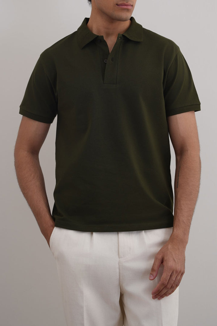 OLIVE COTTON POLO SHIRT