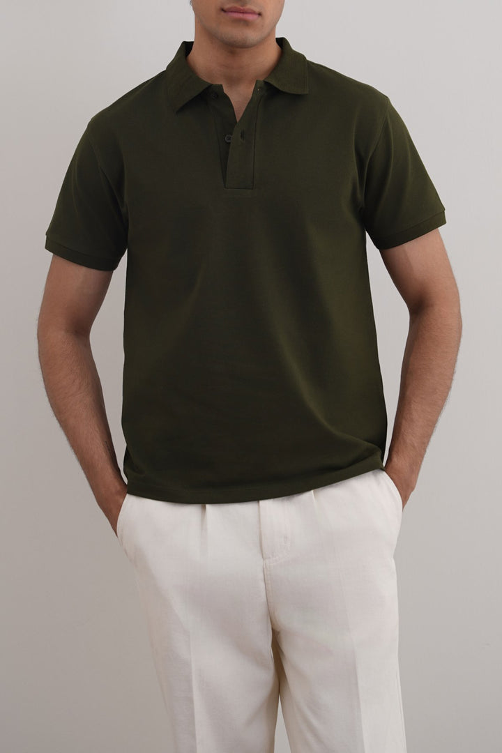 OLIVE COTTON POLO SHIRT