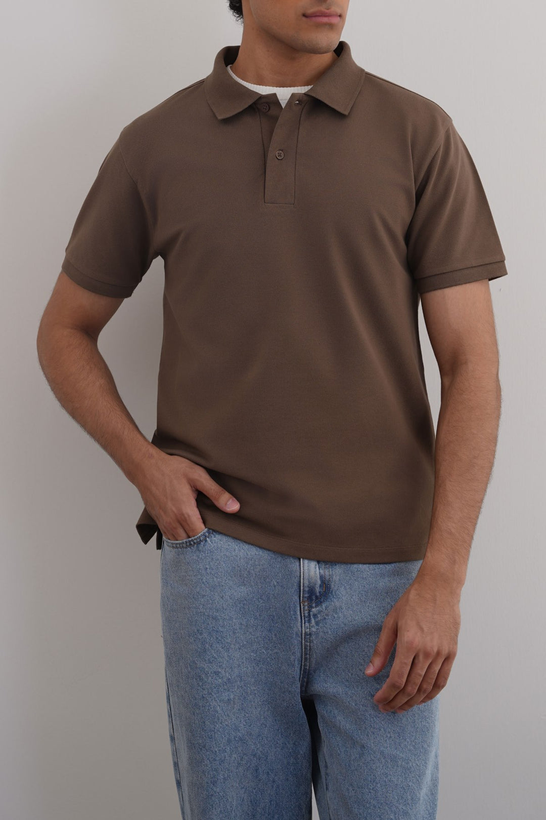 TAUPE COTTON POLO SHIRT