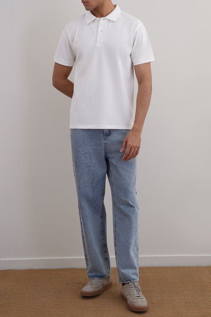 WHITE COTTON POLO SHIRT
