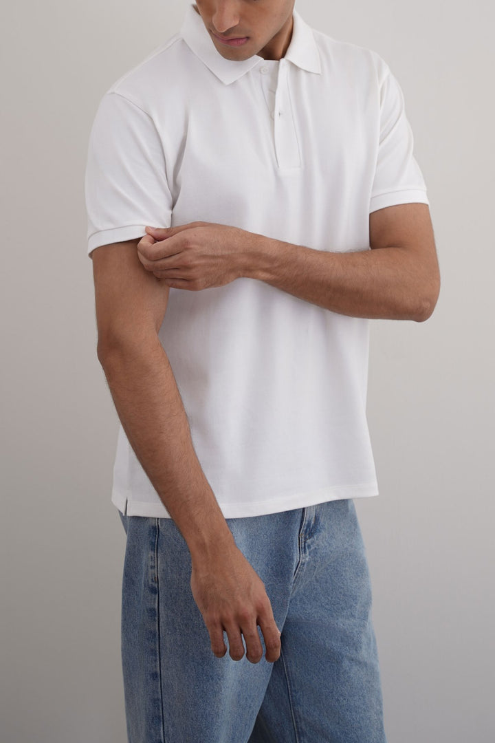 WHITE COTTON POLO SHIRT