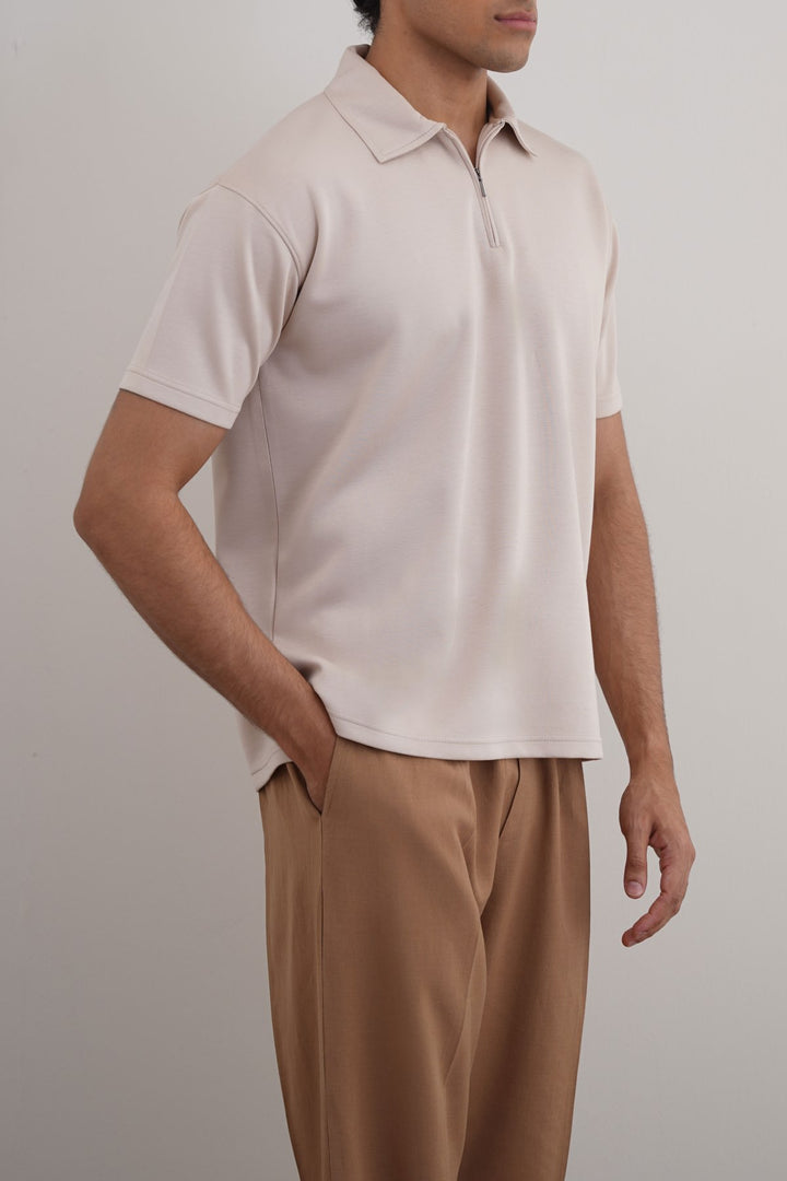 BEIGE ZIPPER POLO